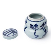 Jingdezhen Kalligraphie Porzellan kleiner Teebehälter blau-weiß