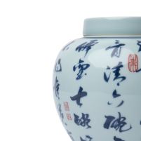 Jingdezhen Kalligraphie Porzellan großer Teebehälter blau-weiß