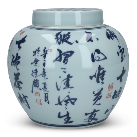 Jingdezhen Kalligraphie Porzellan großer Teebehälter blau-weiß