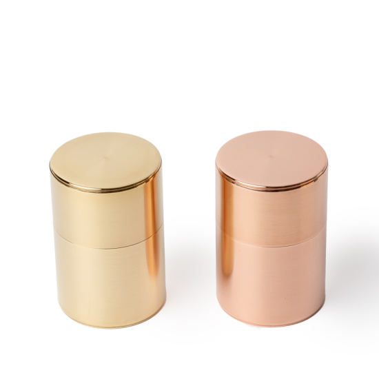 Japanese Tea Caddy Set, Kaikado, Copper and Brass, 2 x 100g